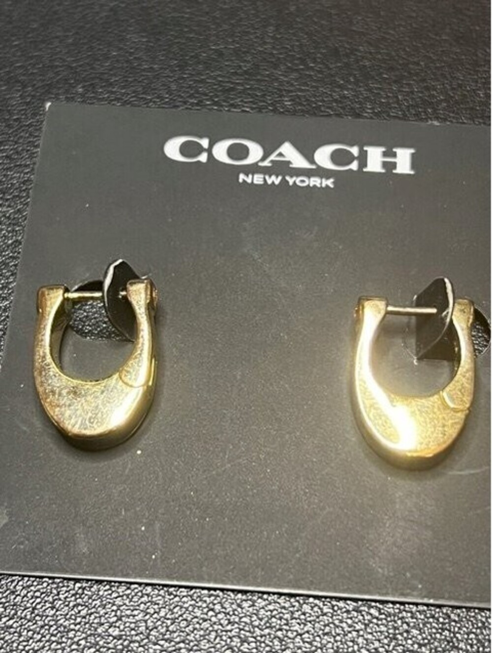 B6805 COACH Logo C-Shape Gold Tone Huggie Hoop Earrings 20mm - Picture 1 of 2